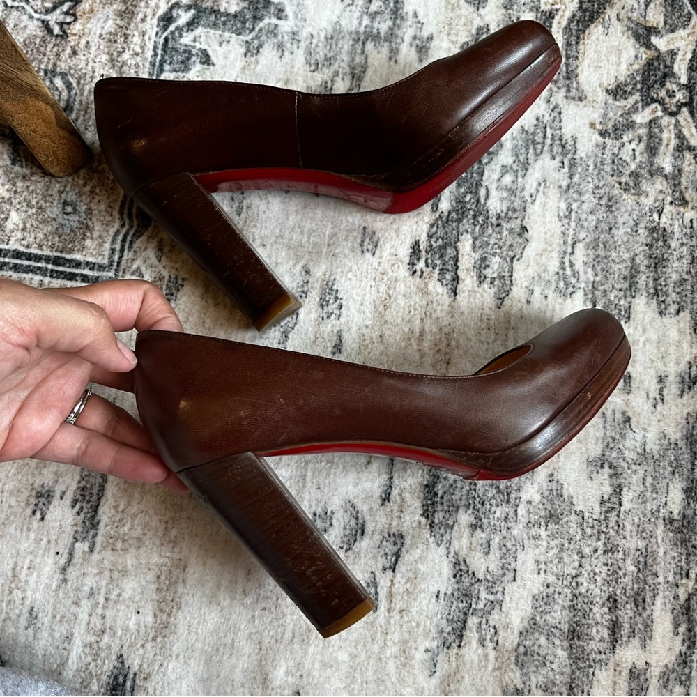 Christian Louboutin Brown Leather Grapi Block Heel Pumps size 35